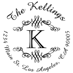 Round Flourish Border Letter K Monogram Stamp Sample